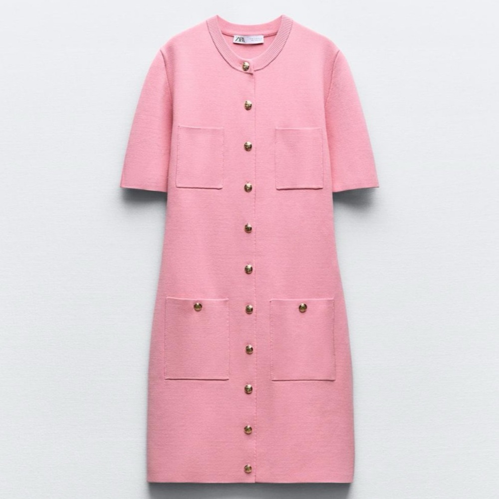 Zara knit gold button mini dress